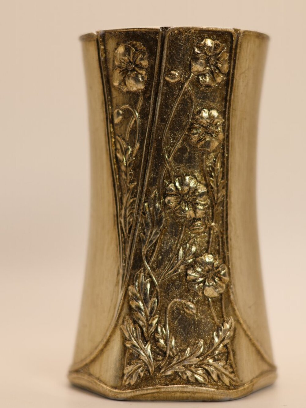 Vintage Croscill Home Ceramic Vase - Etched Gold Floral Relief Decor